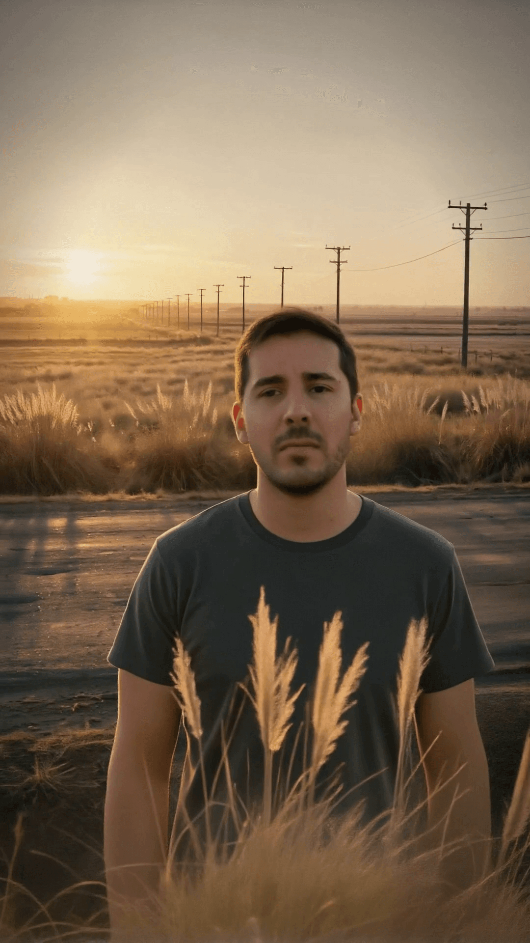 Tomás Mika beside a field at sunrise in the Movamos el mundo music video